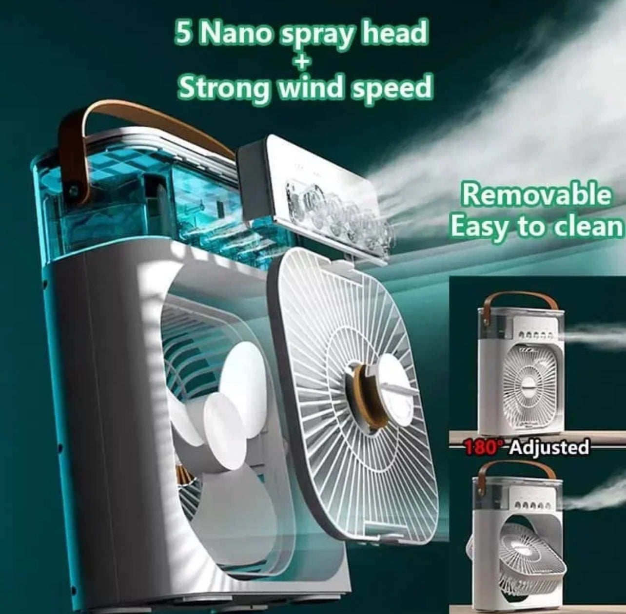 Portable Air Conditioner Fan Mini Evaporative Air Cooler with 7 Colors LED Light 1/2/3 H Timer 3 Wind Speeds and 3 Spray Modes