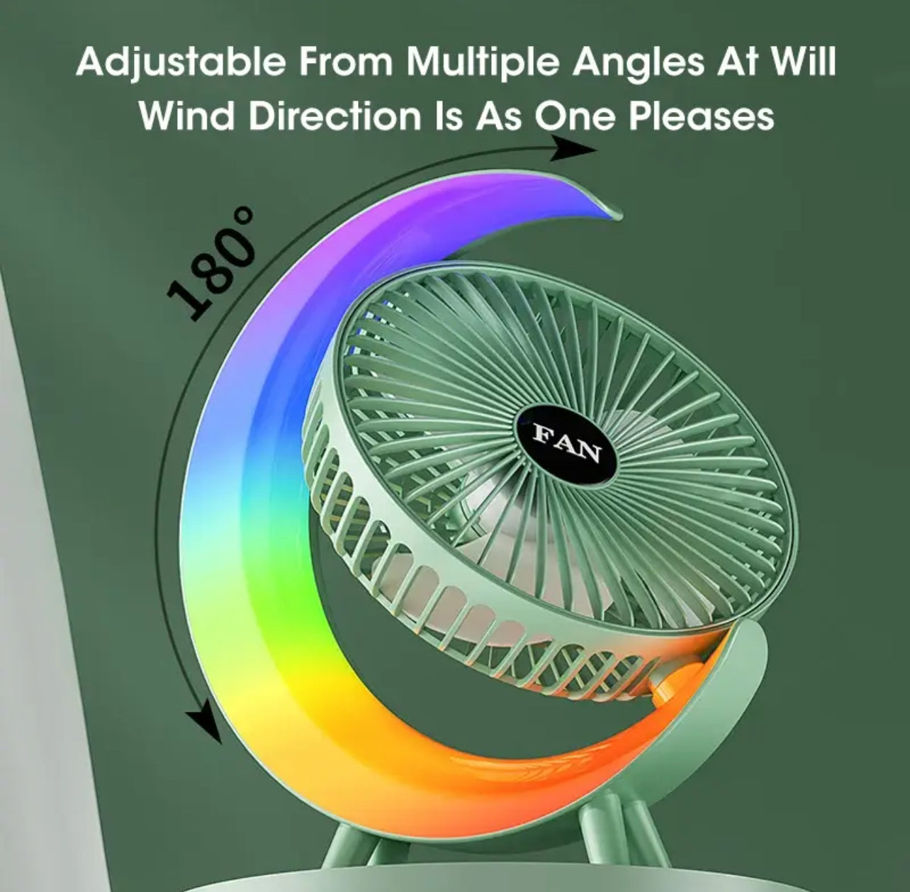 Portable Fan USB Rechargeable Fan LED 7 Colors Electric fan 180°Adjustable summer Camping fans 3 Speeds mini Fan for xiaomi Fan