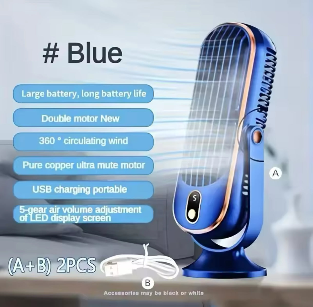 Small household air conditioner,720 degree adjustable hair dryer,USB charging,large battery,dual motors,portable air condition