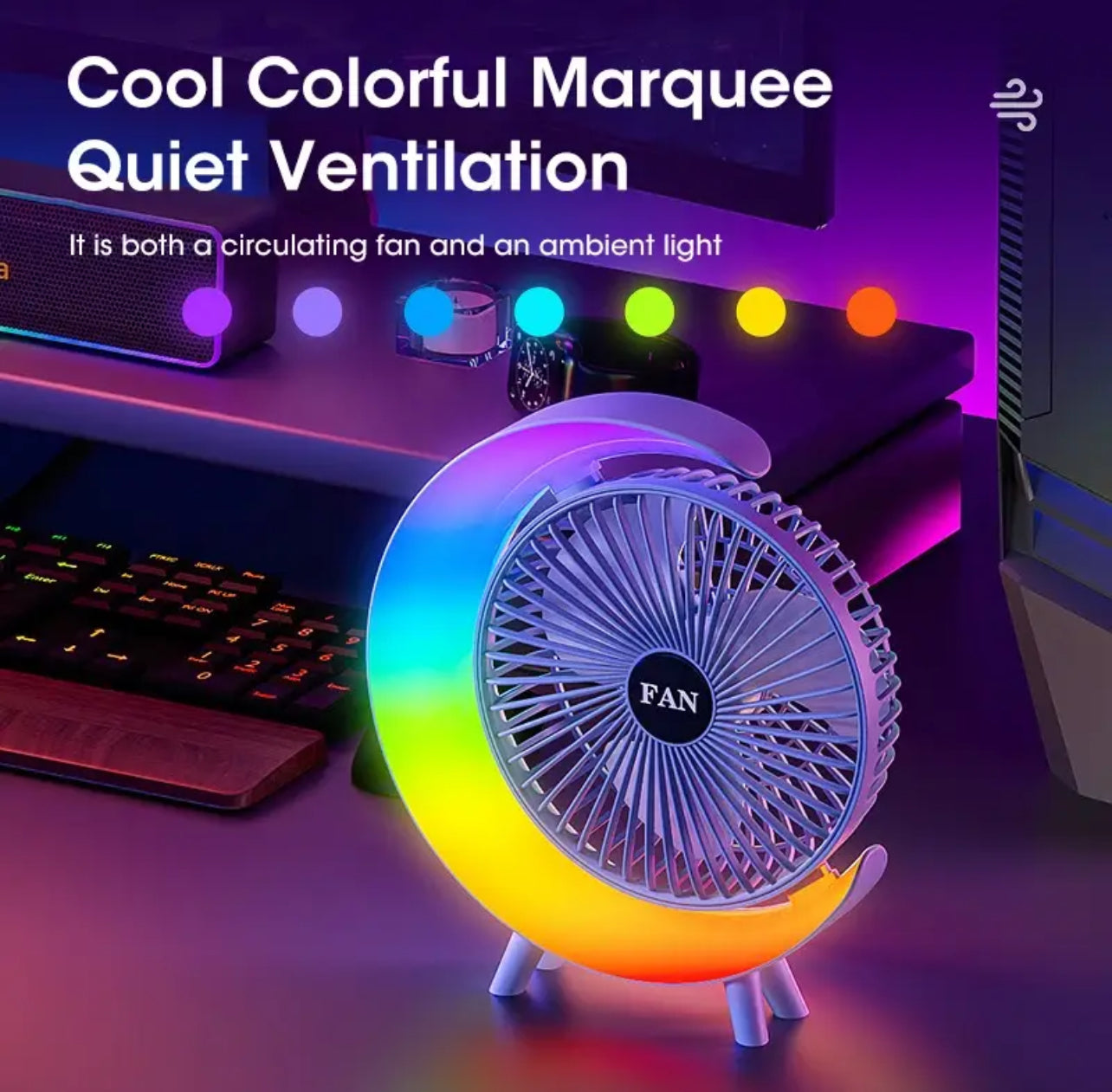 Portable Fan USB Rechargeable Fan LED 7 Colors Electric fan 180°Adjustable summer Camping fans 3 Speeds mini Fan for xiaomi Fan