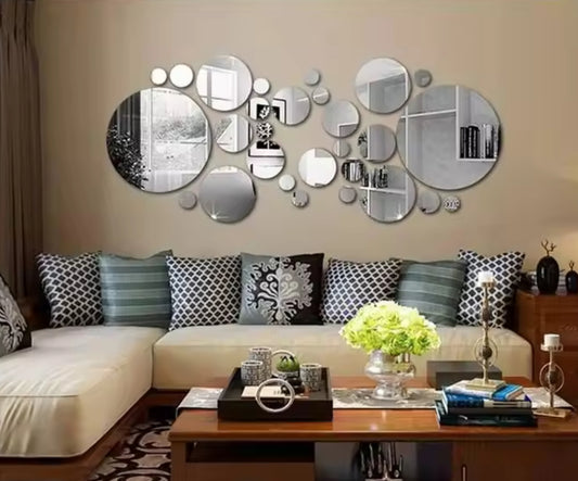 26 PCs 3D Acrylic Mirror Wall Sticker, round Mirror, DIY Bedroom, Bathroom and TV Background Room Sticker Wall Decoration