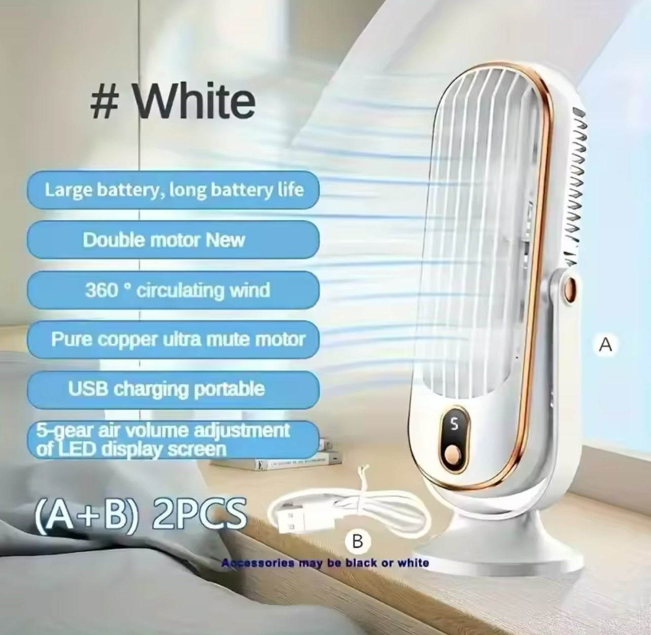 Small household air conditioner,720 degree adjustable hair dryer,USB charging,large battery,dual motors,portable air condition