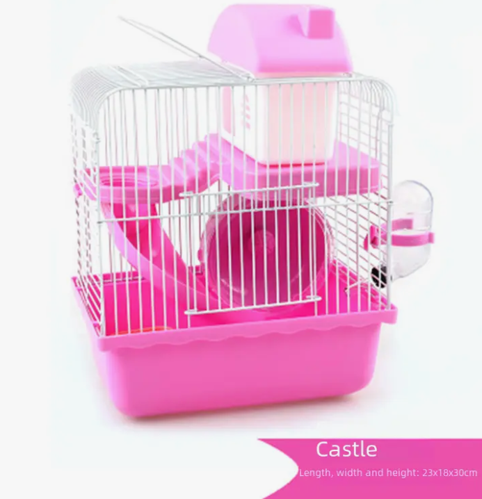 Hamster Cage Small Castle Feeding Cage Villa Small Castle Double-decker Hamster Golden Bear Cage with Cabin Hamster Supplies Blue,24cm long * 18cm wide * 31cm high
