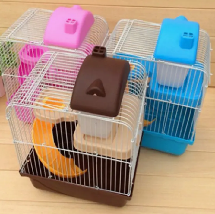 Hamster Cage Small Castle Feeding Cage Villa Small Castle Double-decker Hamster Golden Bear Cage with Cabin Hamster Supplies Blue,24cm long * 18cm wide * 31cm high