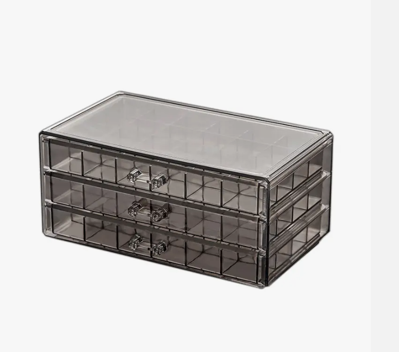 2023 New in stock jewelry storage box transparent multi-layer large capacity ring earrings necklace dresser storage Transparent black 3-layer 72 grid
